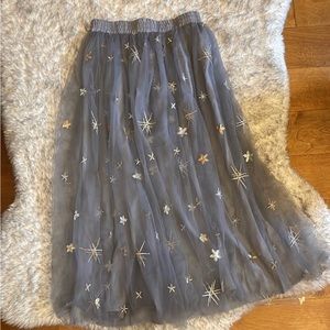 NWT Midi  Maxi Skirt Sparkling Star Blue Party Beach Skirt Dress Grey Size M